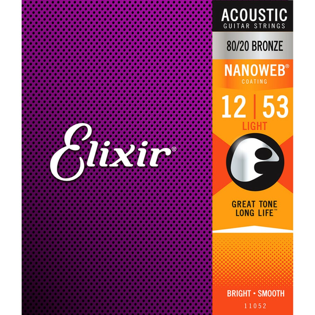 Elixir 11052 Nanoweb 80 20 Bronze Light Acoustic Guitar Strings 12 53