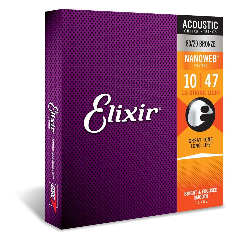 Elixir 11152 Nanoweb 80 20 Bronze Light 12 String Acoustic Guitar